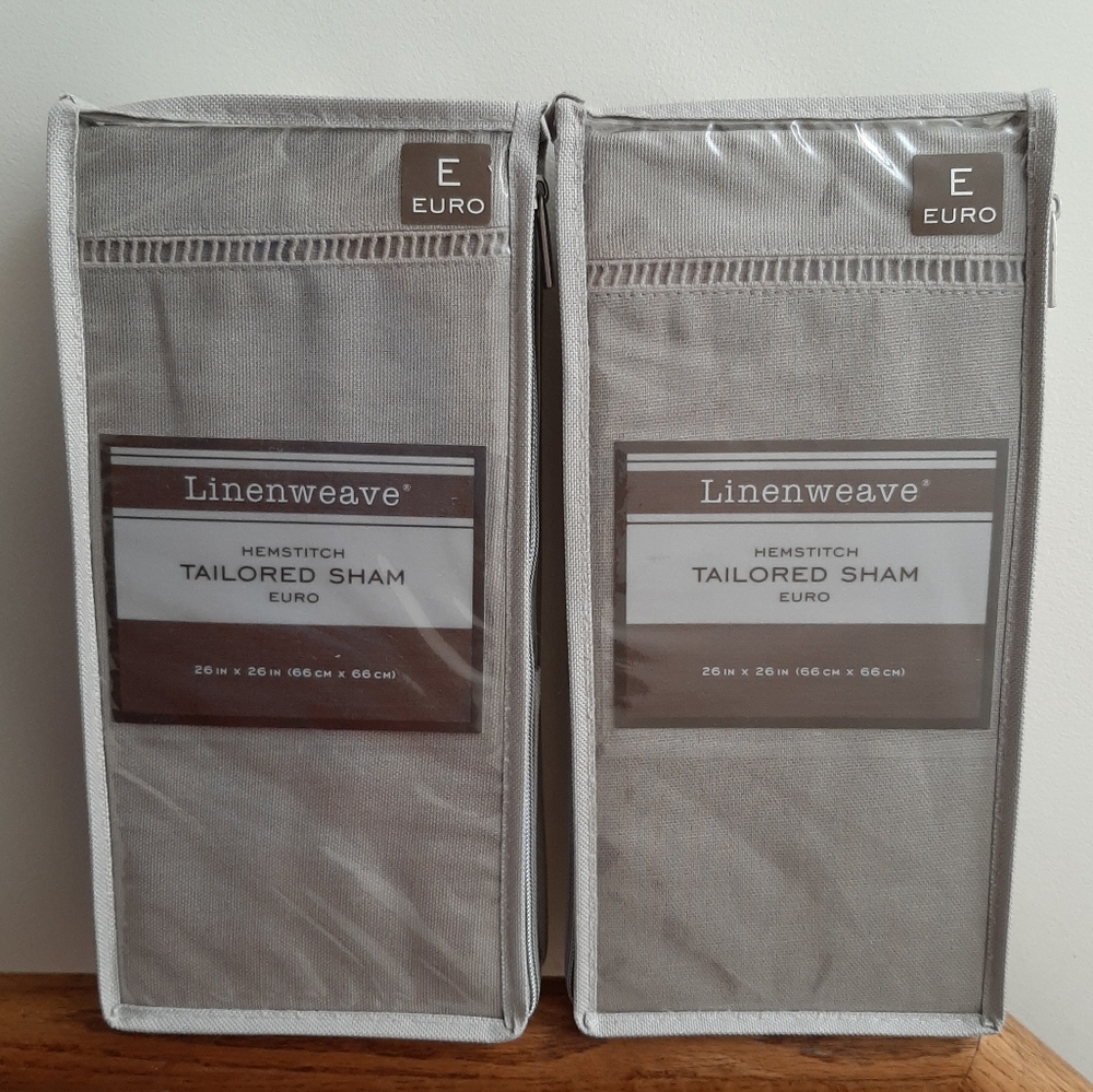 LEVINSOHN Linenweave Hemstitched Tailored Cotton Blend Euro Shams Gray